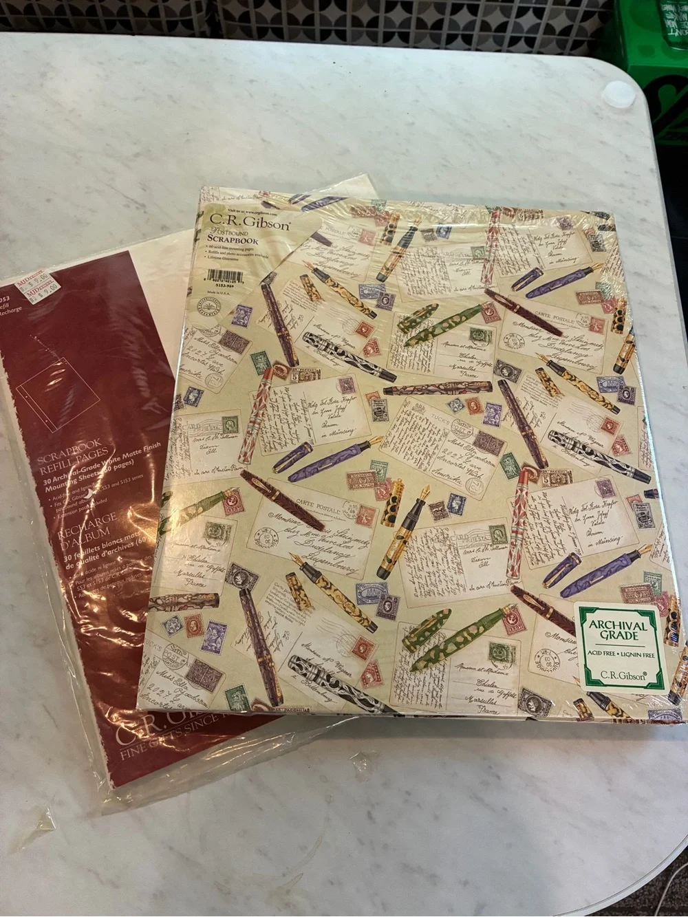 Gibson Vintage Pen & Postcard Scrapbook Album - Cream, Purple, Green, Gold